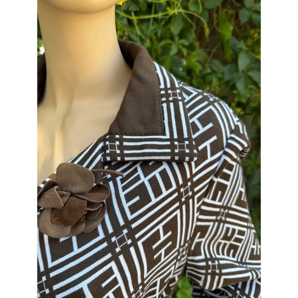 60s 70s Francoise Desarbre Wool Blend Knit Dress Brown Ivory Geometric France - Picture 5 of 16